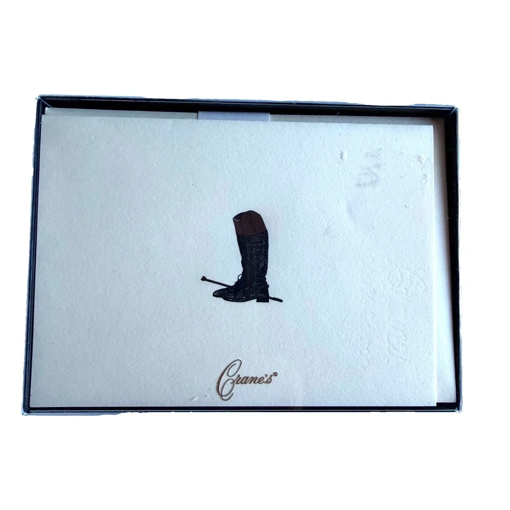 CRANE Engraved Equestrian Note Cards Cream Cotton Paper 9 Notes/Envelopes Riding